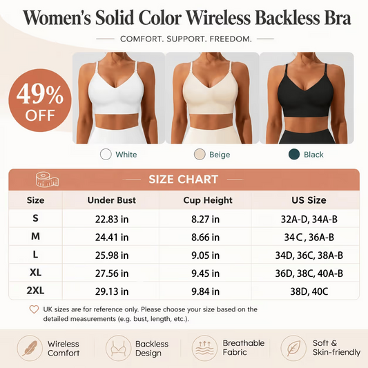 2026 Women’s Solid Color Wireless Backless Bra