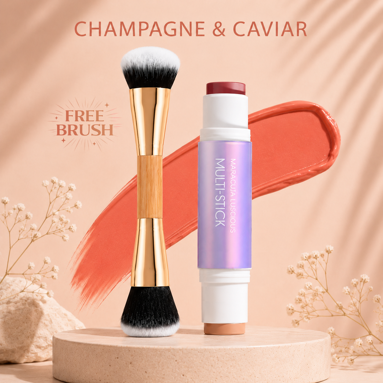 Maracuja Luscious multi-stick + brush - double-ended cream blush & bronzer stick